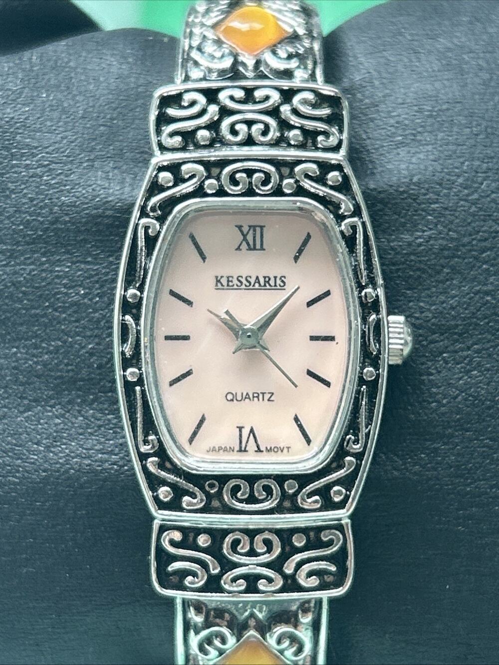 Kessaris Pink MOP Dial Silver Tone Women’s Cuff Watch